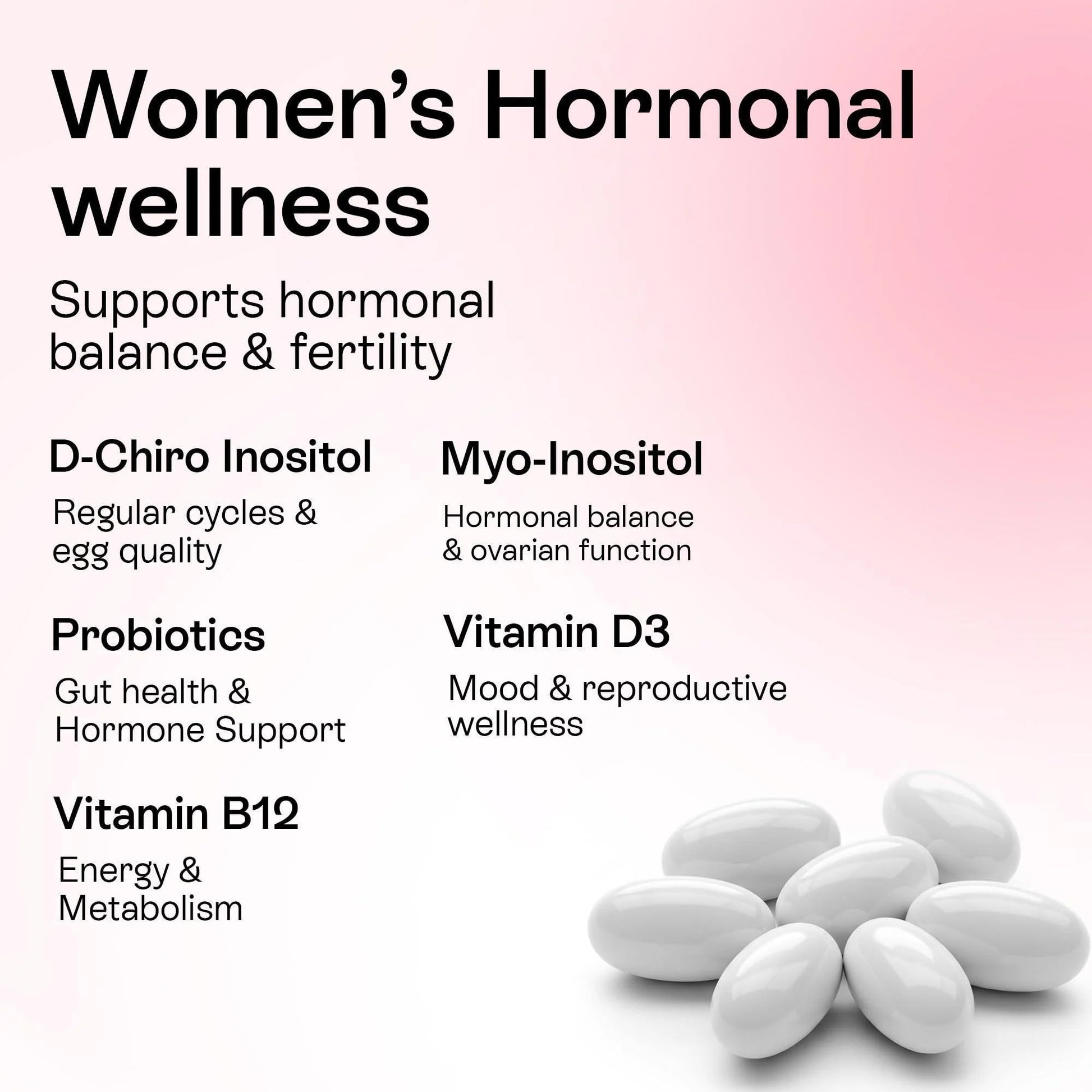 Myo Inositol D Chiro Inositol Supplement for Women Hormone Balance Healthy Ovarian Support 40:1 Myo Inositol Blend with Folate Vitamin D3 B12 & 20 Billion CFU Probiotics 60 Capsules