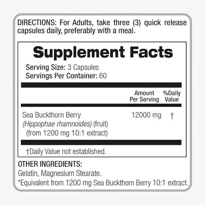 Sea Buckthorn Oil Omega 7 12,000Mg 180Caps Gluten Free