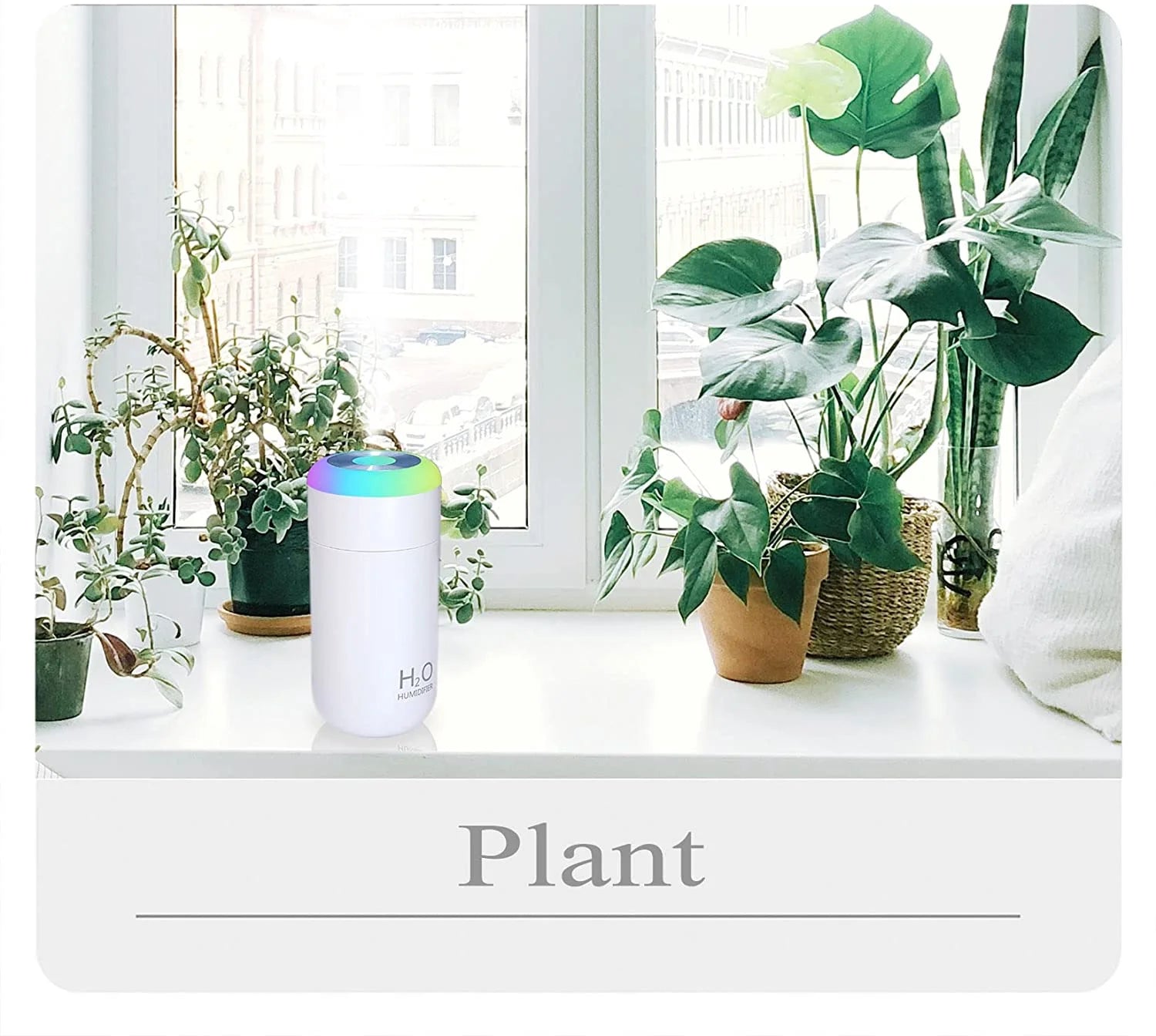 Small Humidifier, USB 350Ml Mini Humidifier for Plants, Small Plant Humidifier with Night Light, USB Desk Humidifier for Baby, Plant Humidifier Indoor, Small Humidifier (Cyan)