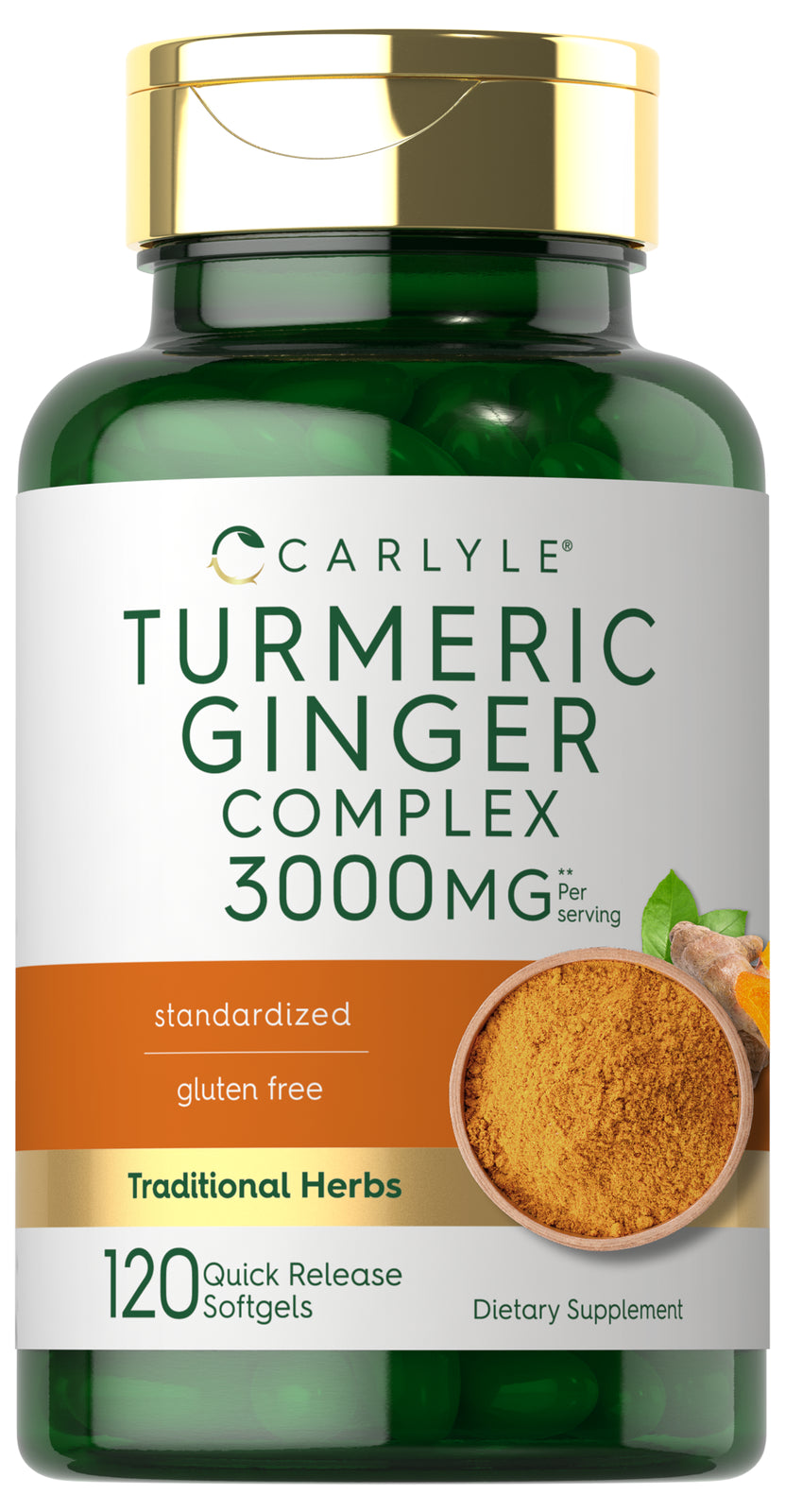 Turmeric Curcumin & Ginger Complex 3000Mg | 120 Softgels | by Carlyle