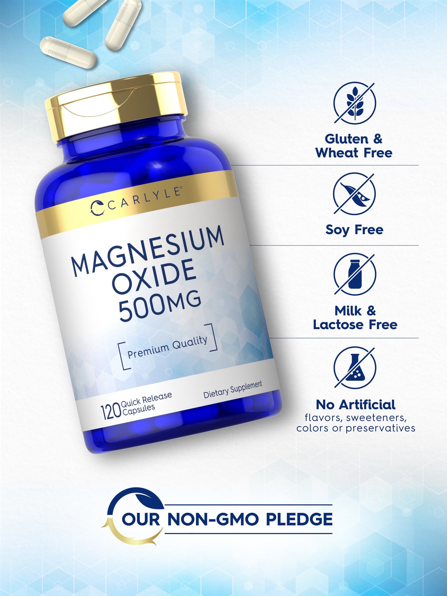 Magnesium Oxide 500Mg | 120 Quick Release Capsules | Non-Gmo and Gluten Free Supplement | by