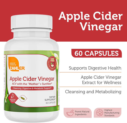 Apple Cider Vinegar Capsules with Fiber Supplement - Cleansing, Digestive and Metabolic Support - Healthy Diet and Appetite - Kosher Apple Cider Vinegar Pills - Non GMO ACV Capsules - 60 Count