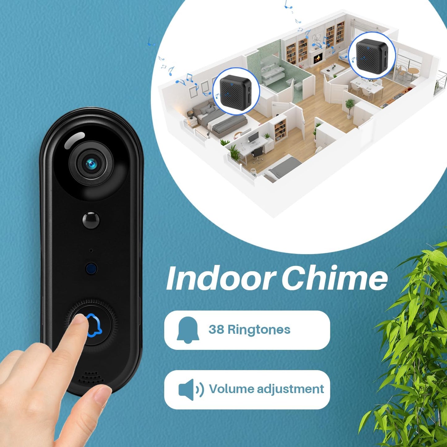 HD Video Doorbell Wireless, 2.4Ghz Wifi Doorbell Camera Indoor Chime,Two-Way Audio, IP66 Weather Resistance, IR Night Vision, AI Human Detection (1080P)