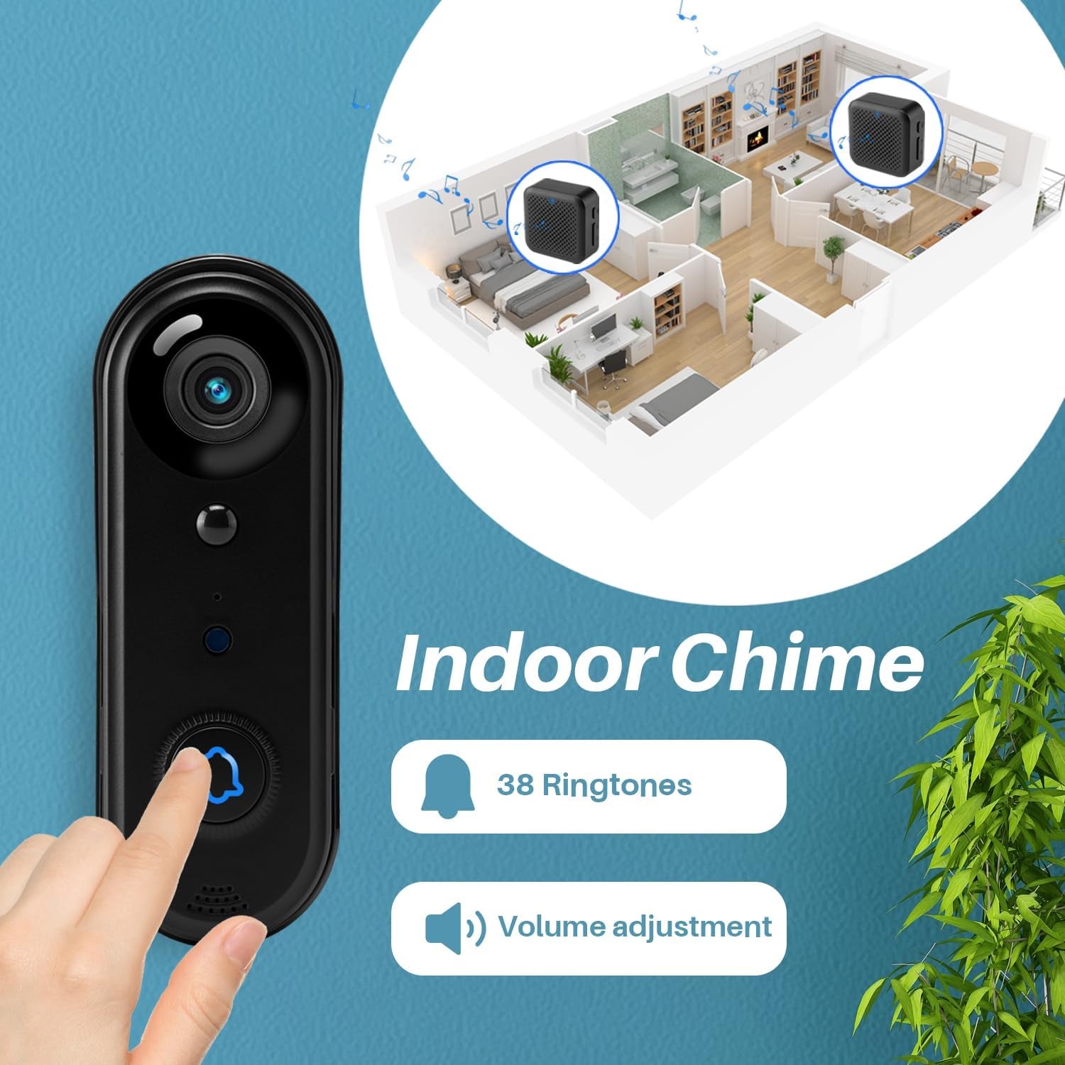 HD Video Doorbell Wireless, 2.4Ghz Wifi Doorbell Camera Indoor Chime,Two-Way Audio, IP66 Weather Resistance, IR Night Vision, AI Human Detection (1080P)