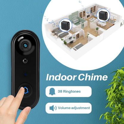 HD Video Doorbell Wireless, 2.4Ghz Wifi Doorbell Camera Indoor Chime,Two-Way Audio, IP66 Weather Resistance, IR Night Vision, AI Human Detection (1080P)