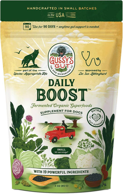 Daily Boost- Fermented Organic Superfood Reset & Reboot Dog Gut Health- Human Grade Pre & Probiotic Digestive Supplement- USA Made Small Batch 19 Ingredient Formula- Reset Phase (3 Oz)