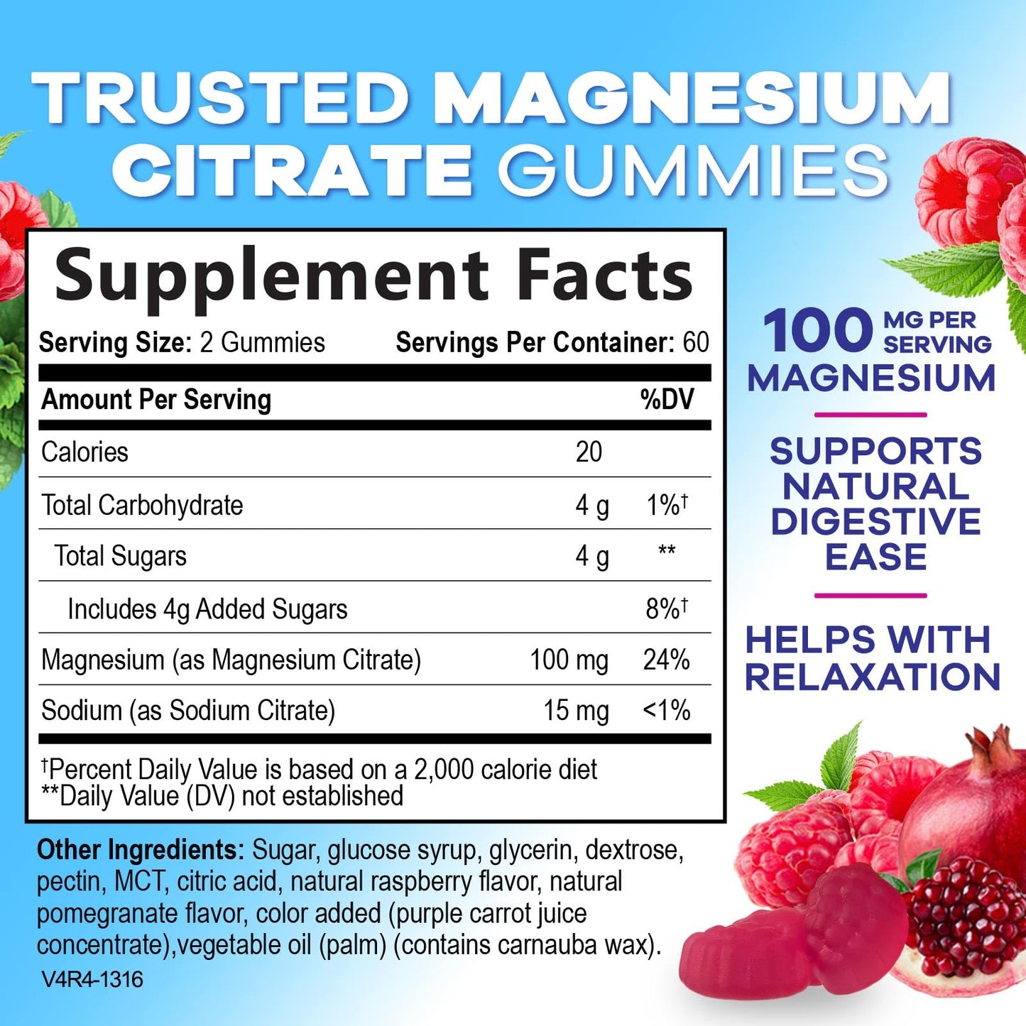 Magnesium Citrate Gummies - High Absorption Magnesium Citrate Gummy Supplement - Natural Bone, Nerve, Muscle, Calm, & Relaxation Support for Adults - Raspberry Flavor, Gluten Free, Vegan, 120 Gummies