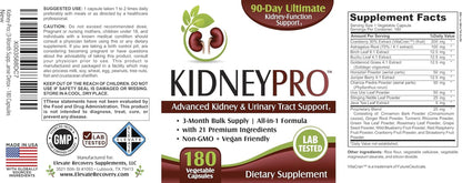 Kidney-Pro (3-Month) with 21 Kidney Support Supplements in 1 Formula | Men & Women | Health Supplement Complex | 90-Day Bulk Supply | 180 Capsules