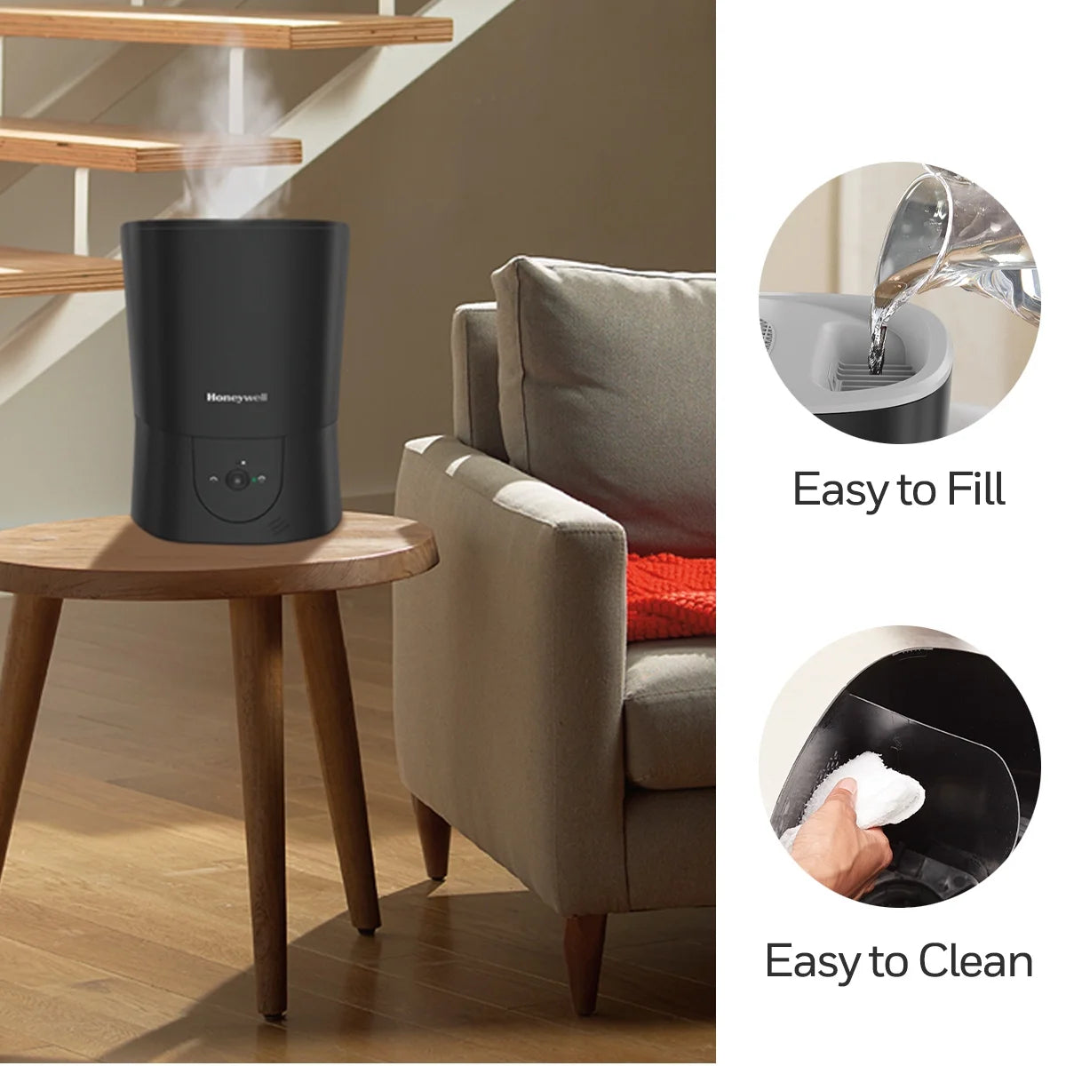 1.5 Gal. 500 Sq Ft Filter Free Warm Mist Humidifier with Essential Oil Cup, Black, HWM440