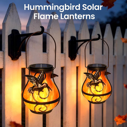 2 Pack Solar Lanterns Outdoor Waterproof Flickering Flame Light Hummingbird Hanging Solar Powered Lantern for Yard Patio Porch Outdoor Garden Decor，Gifts for Women and Moms