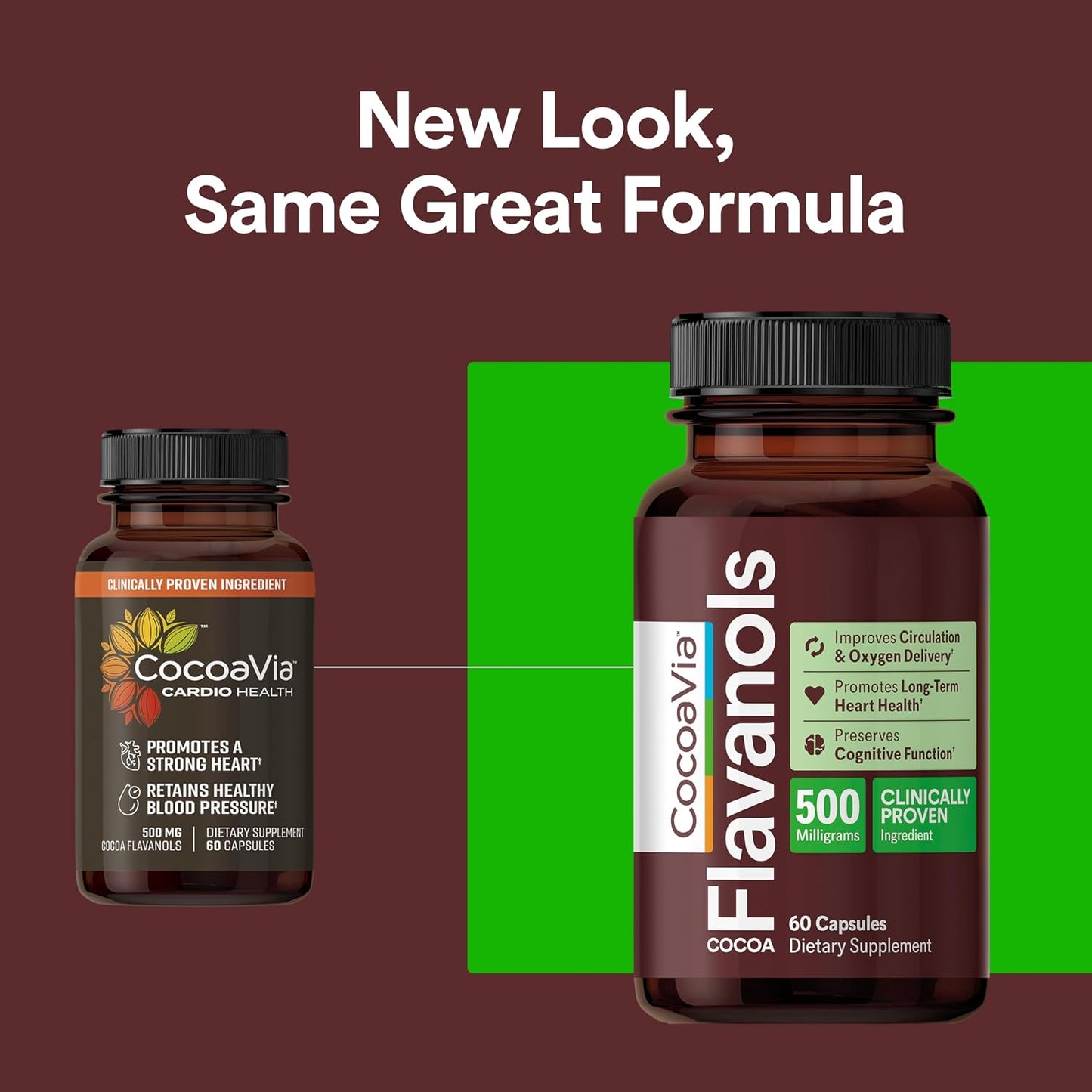 Cardio Health Supplement, 60 Day, 500Mg Cocoa Flavanols, Support Heart Health, Boost Nitric Oxide, Blood Circulation, Energy, Vegan, Dark Chocolate, 120 Capsules