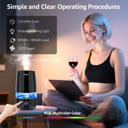 4.5L Humidifier for Room - Quiet, Auto Humidity Control, Essential Oil Diffuser, 40H Runtime, Top Fill, Easy Clean, Anti-Leak