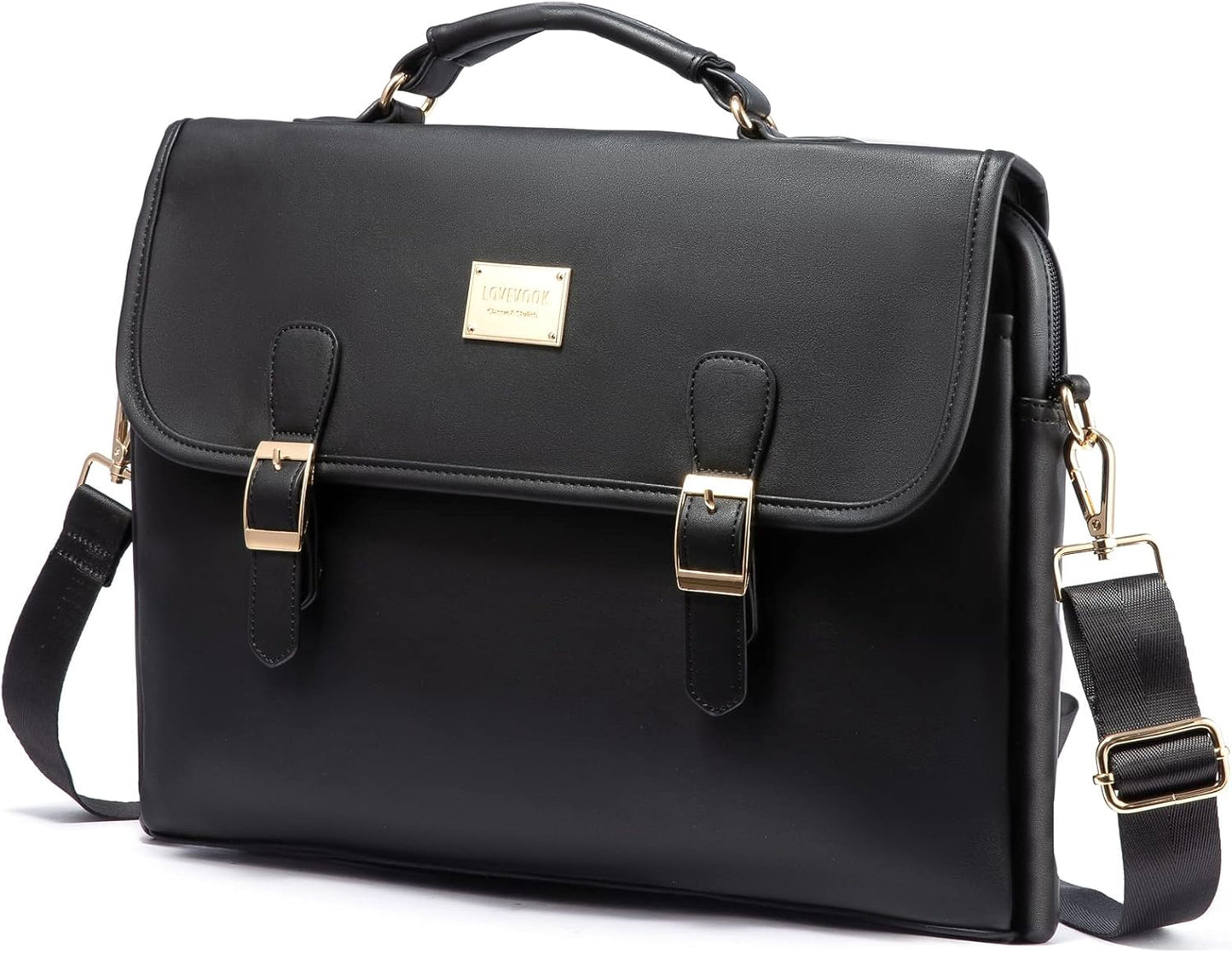 Computer Bag Laptop Bag for Women Cute PU Laptop Messenger Bag for Work College,Black