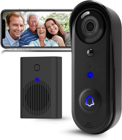 HD Video Doorbell Wireless, 2.4Ghz Wifi Doorbell Camera Indoor Chime,Two-Way Audio, IP66 Weather Resistance, IR Night Vision, AI Human Detection (1080P)