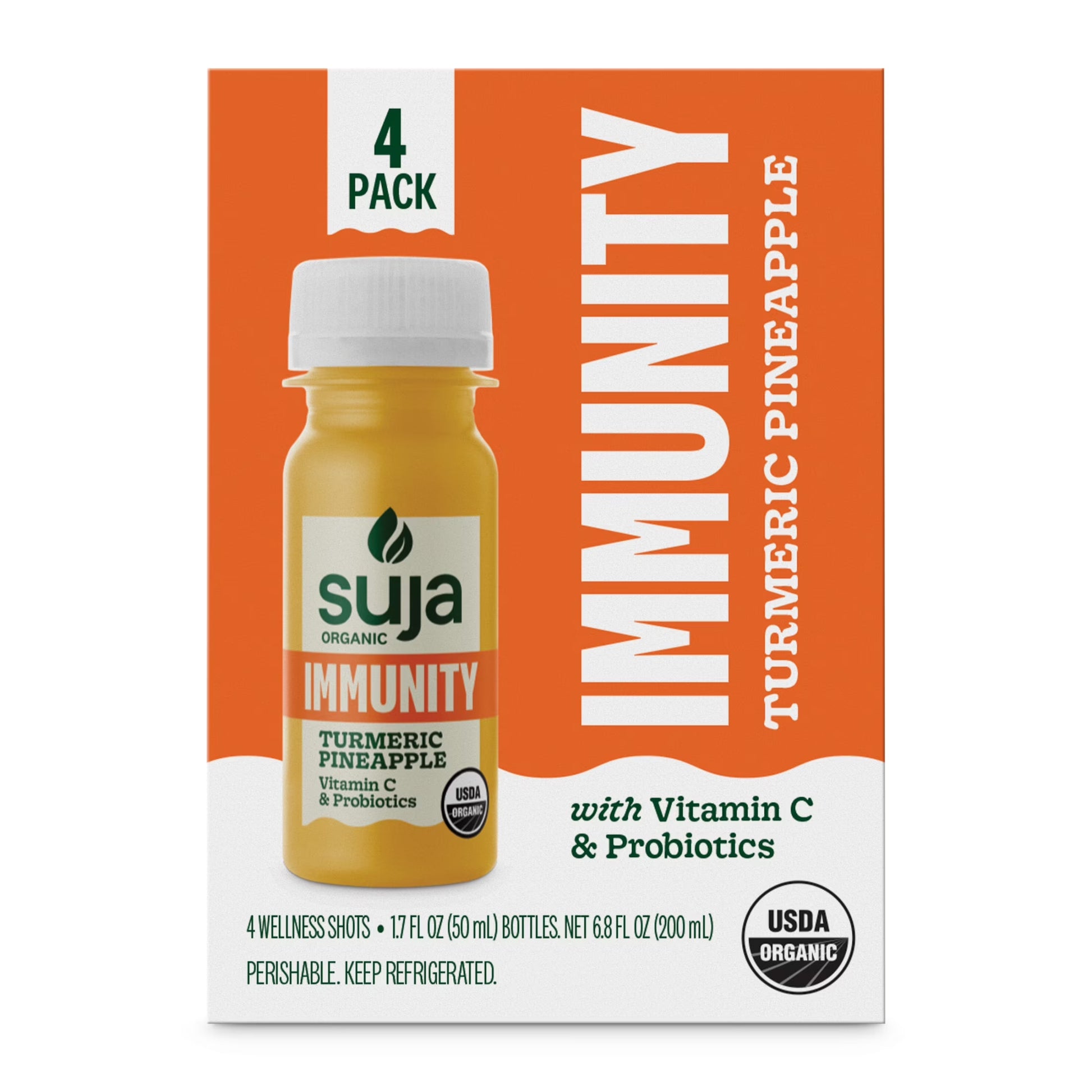 Organic Immunity Turmeric Pineapple Wellness Shots, 1.7 Fl Oz Bottle, 4-Pack