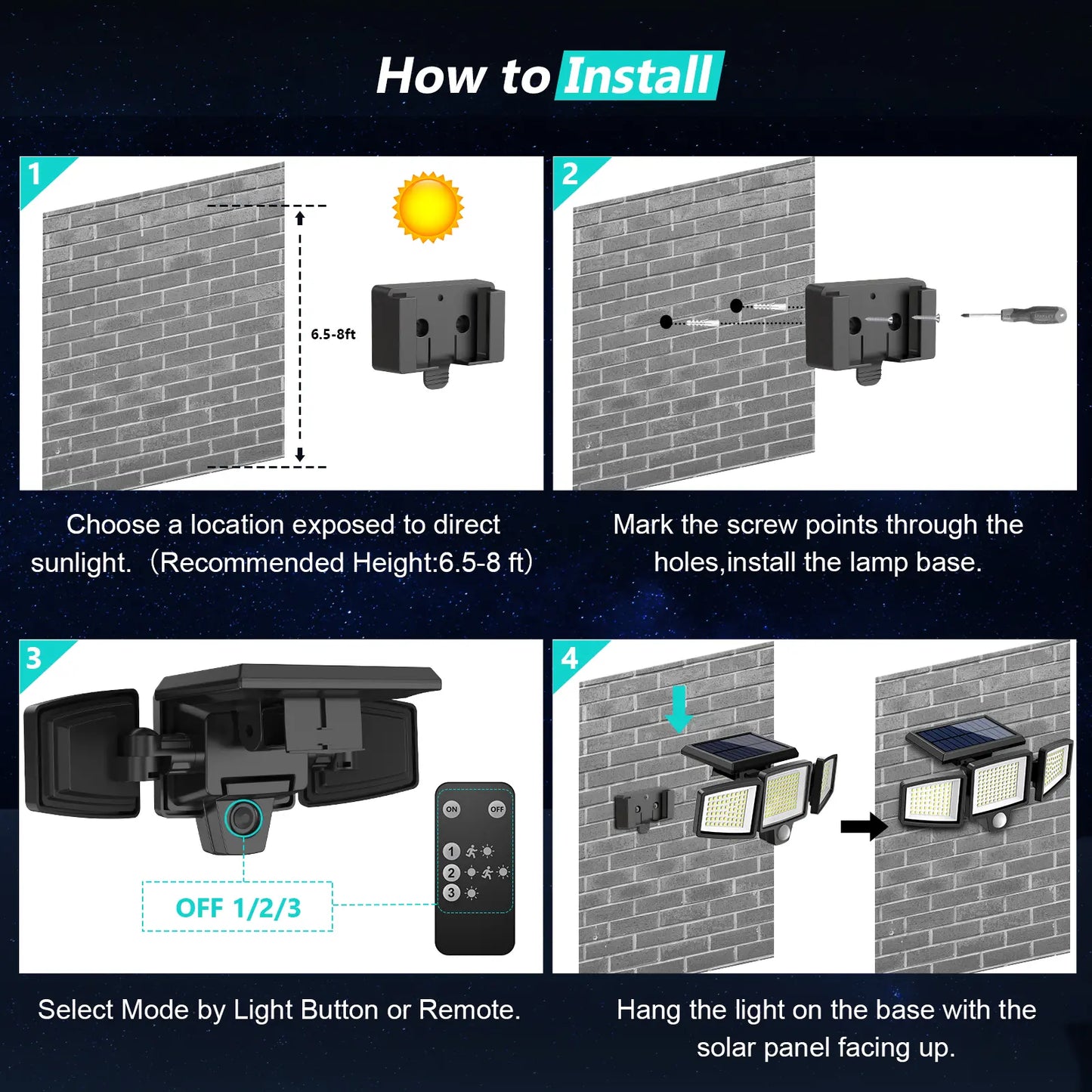 Tuffenough Solar Outdoor Lights 2500LM 210LED Security Lights,3 Heads Dimmable Spotlights with 3 Modes,Ip65 Waterproof,Suitable for Yard, Garage, Porch,Patio, Garden,Farm,Chicken Coop, Barn,Horse Stable,Pool,Father'S Day Gift