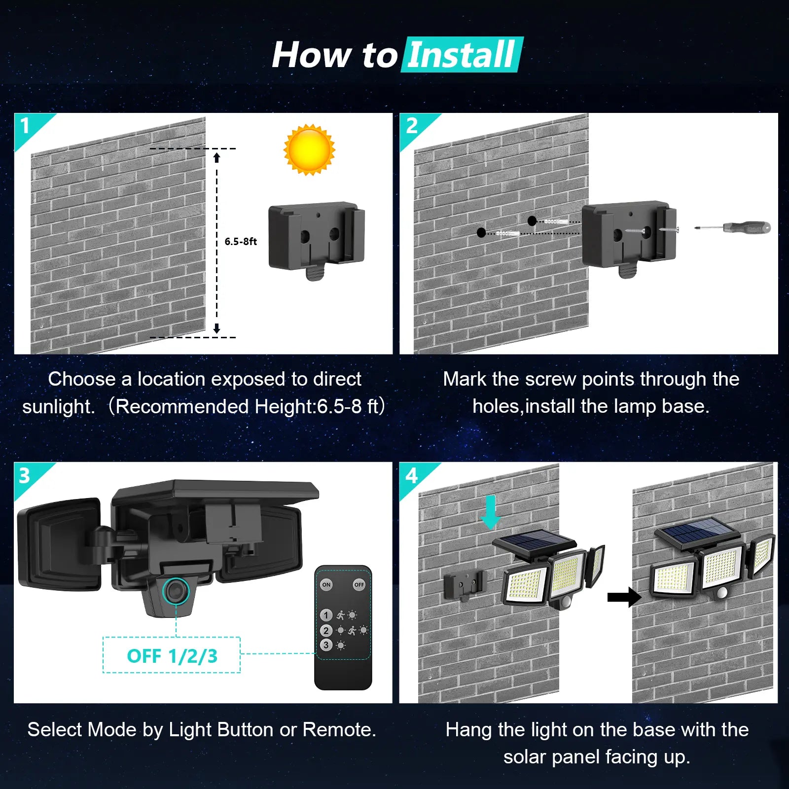 Tuffenough Solar Outdoor Lights 2500LM 210LED Security Lights,3 Heads Dimmable Spotlights with 3 Modes,Ip65 Waterproof,Suitable for Yard, Garage, Porch,Patio, Garden,Farm,Chicken Coop, Barn,Horse Stable,Pool,Father'S Day Gift
