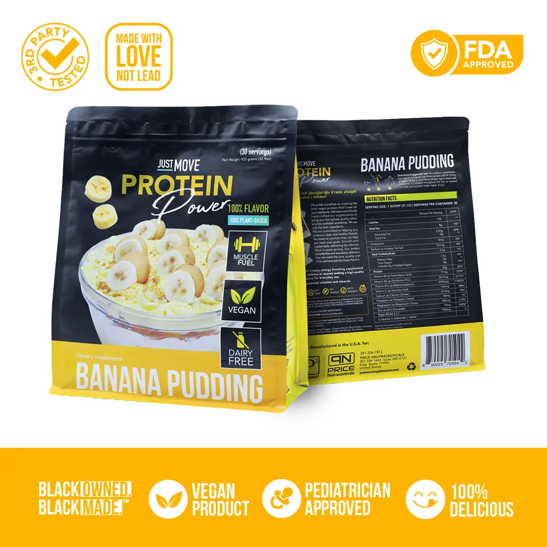 Just Move Protein - Banana Pudding - Vegan (Plant Based) Organic, Dairy Free, Soy Free, Gluten Free, Keto, Peanut Free, 20G Protein, Low Carb, Non GMO Supplements Fitness Dietary Supplement Loaded Workout Nutrition Powder Dessert Flavor Healthy Fruit