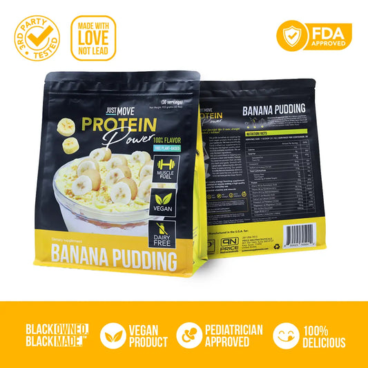 Just Move Protein - Banana Pudding - Vegan (Plant Based) Organic, Dairy Free, Soy Free, Gluten Free, Keto, Peanut Free, 20G Protein, Low Carb, Non GMO Supplements Fitness Dietary Supplement Loaded Workout Nutrition Powder Dessert Flavor Healthy Fruit