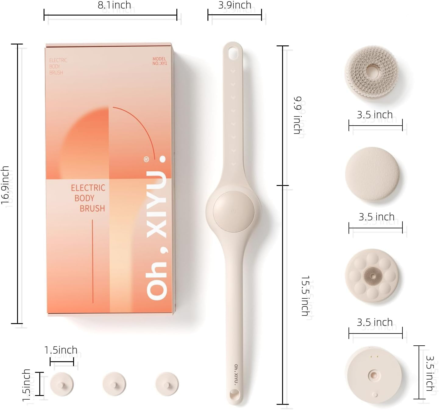 Electric Body Brush Back Scrubber for Shower, Waterproof Long Dual Handle Body Scrubber with 3 Heads, Bath Brush & 2 Speeds, for Cleansing, Exfoliating and Massaging Skin, Chrysanth Pink