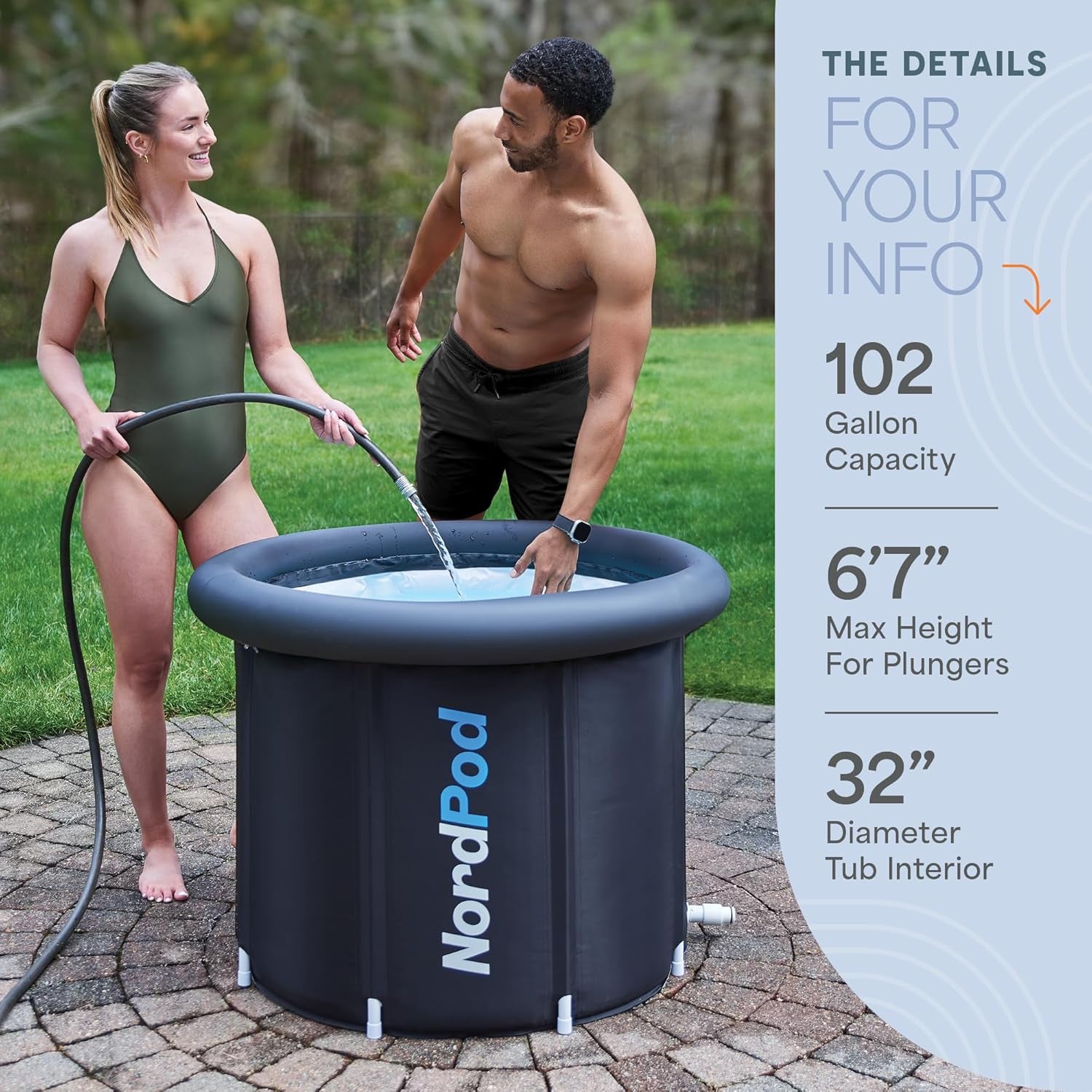 Nordpod Recovery Ice Tub – Portable Cold Plunge Tub for Ice Bath Recovery & Cold Water Therapy – Ice Bath Tub for Athletes – Indoor/Outdoor Cold Plunge Tub Outdoor with All-Weather Lid