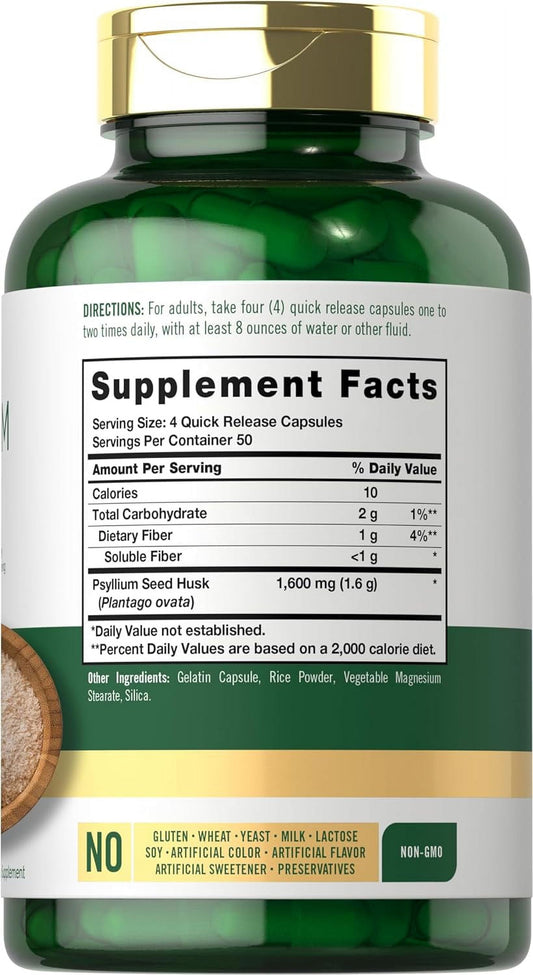 Psyllium Husk 1600Mg | 200 Capsules | Fiber Supplement | by