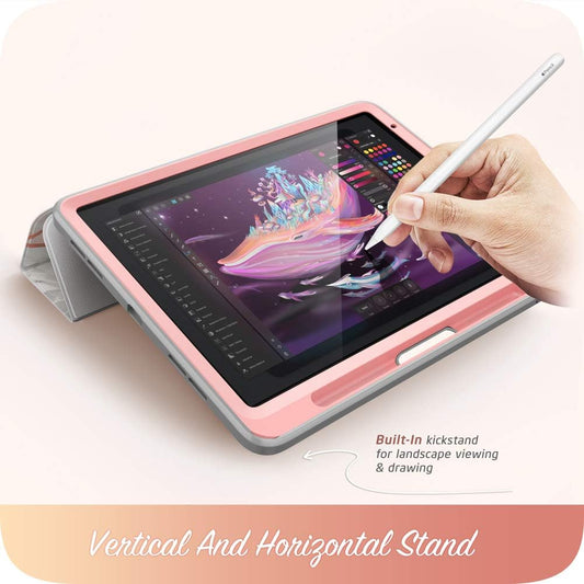 Cosmo Case for Ipad Air 5Th Generation/4Th Generation 10.9 (2022/2020), Full-Body Trifold with Built-In Screen Protector Protective Smart Cover with Auto Sleep/Wake & Pencil Holder (Marble)