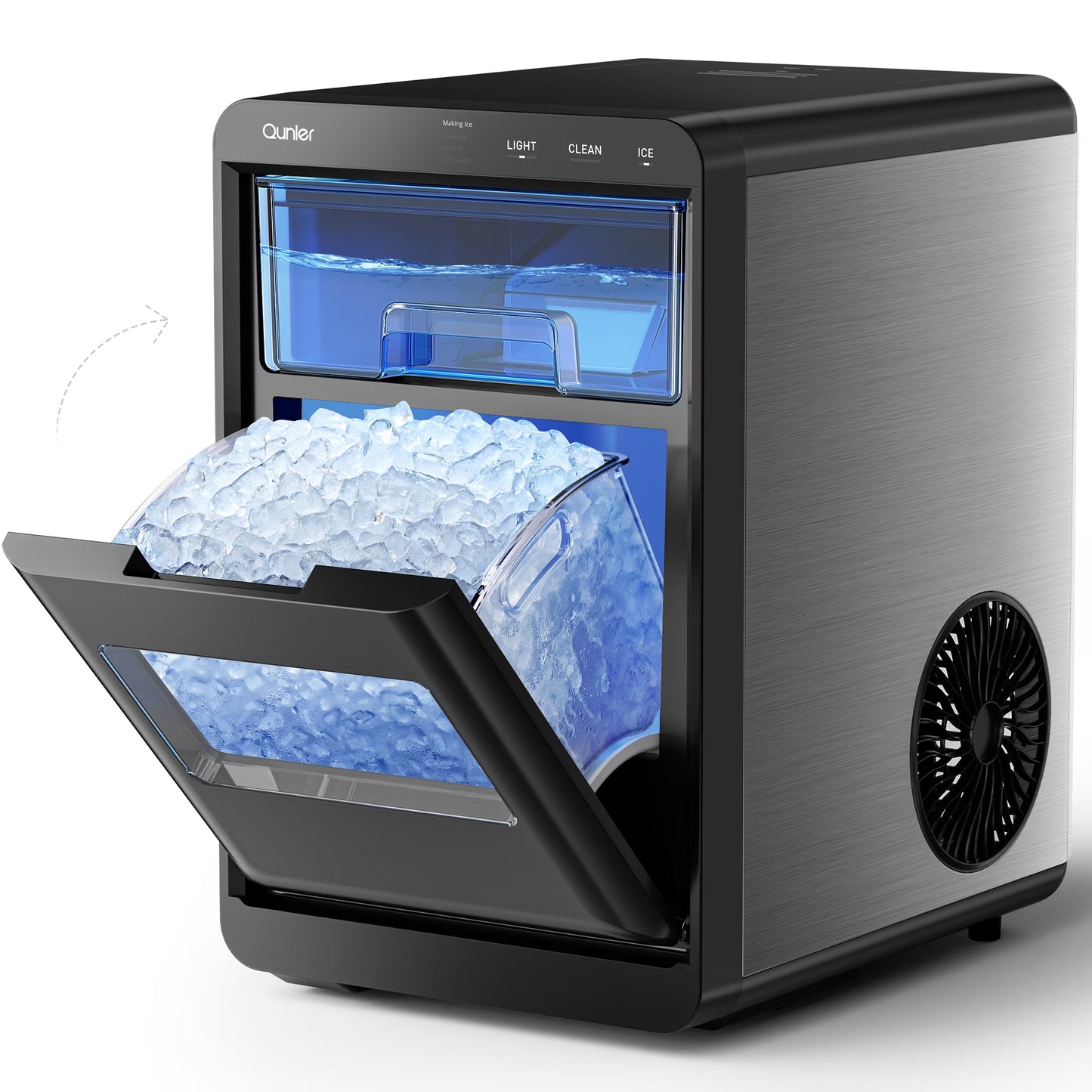 Nugget Ice Maker Countertop, 44Lbs per Day Chewable Pebble Nugget Ice Machine with Touch Screen for Home, Kitchen, Office, Stainless Steel, Black
