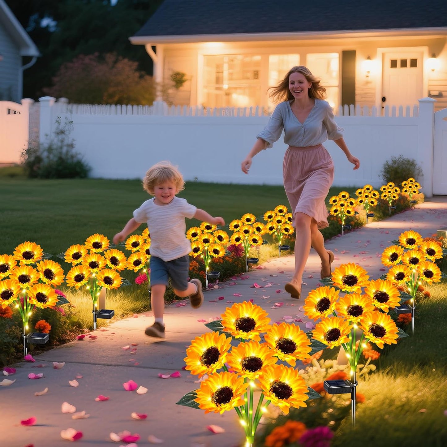 Solar Sunflower Lights Outdoor 4 Pack with 24 Sunflower Outdoor Lights Waterproof,Solar Flowers for Patio Landscape Flower Pathway,Birthday Gifts for Mom Grandma