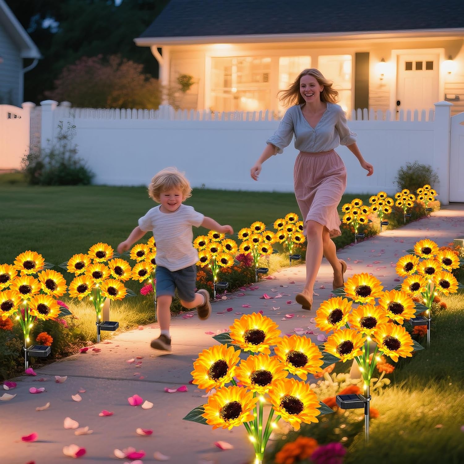 Solar Sunflower Lights Outdoor 4 Pack with 24 Sunflower Outdoor Lights Waterproof,Solar Flowers for Patio Landscape Flower Pathway,Birthday Gifts for Mom Grandma