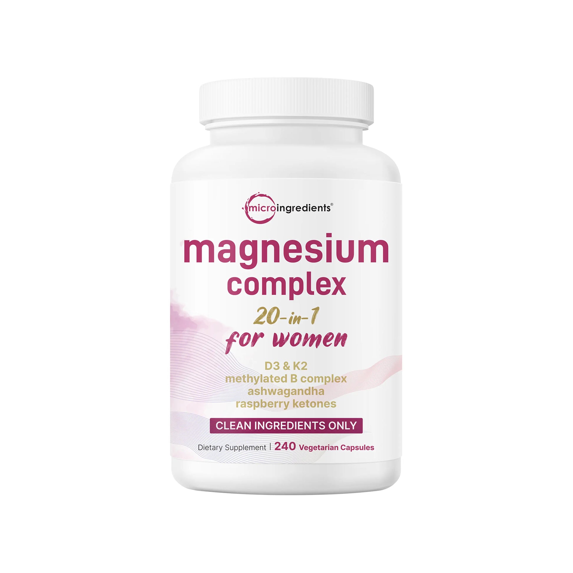 Magnesium Complex for Women, 240 Vegetarian Capsules | 20-In-1 Formula - Magnesium Blend with Vitamin D3, K2, Ashwagandha & More | Filler Free, Non-Gmo