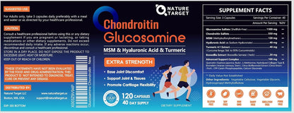 Glucosamine Chondroitin MSM, Joint Support Supplement, Shellfish Free, Turmeric Boswellia, Hyaluronic Acid, Collagen, Calium for Cartilage and Bone Health,120 Capsules, 40 Servings