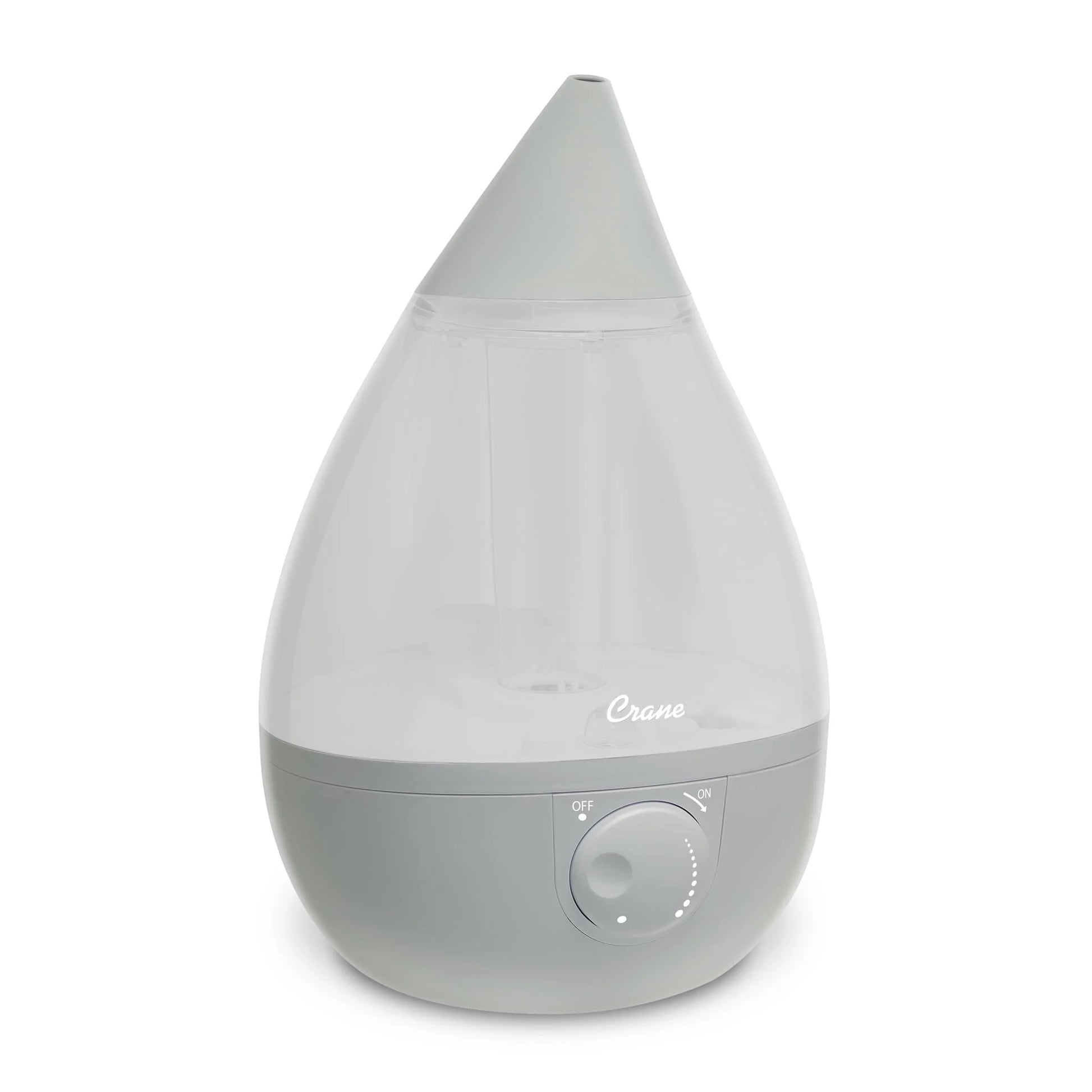 Crane Ultrasonic Teardrop Cool Mist Humidifier, Large 1 Gal Tank, Automatic Shut-Off, Baby Humidifiers for Nursery and Bedroom, Grey
