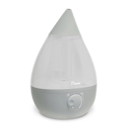 Crane Ultrasonic Teardrop Cool Mist Humidifier, Large 1 Gal Tank, Automatic Shut-Off, Baby Humidifiers for Nursery and Bedroom, Grey