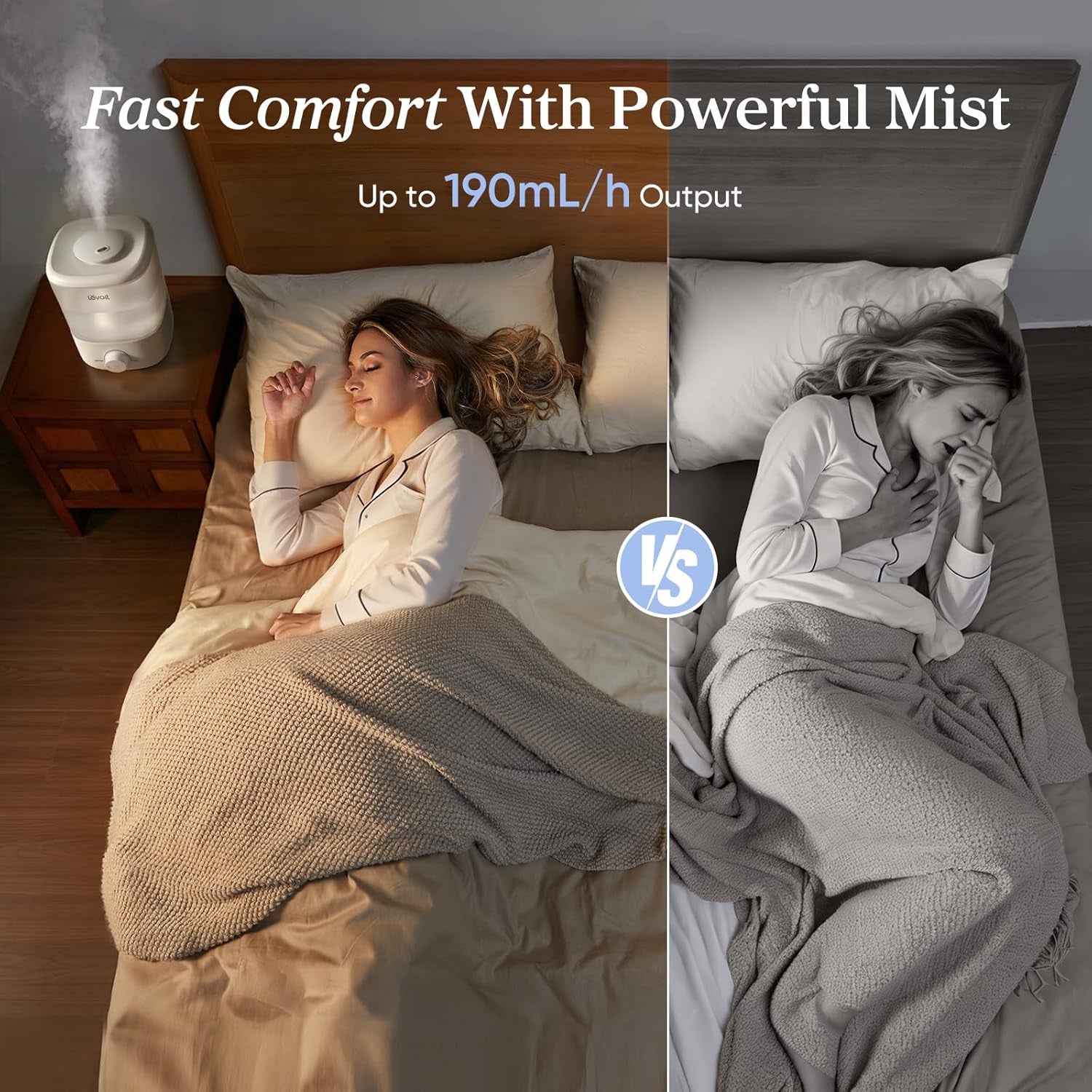 Top Fill Humidifiers for Bedroom, 2.5L Tank for Large Room, Easy to Fill & Clean, 28Db Quiet Cool Mist Air Humidifier for Home Baby Nursery & Plants, Auto Shut-Off for Safety, 25H