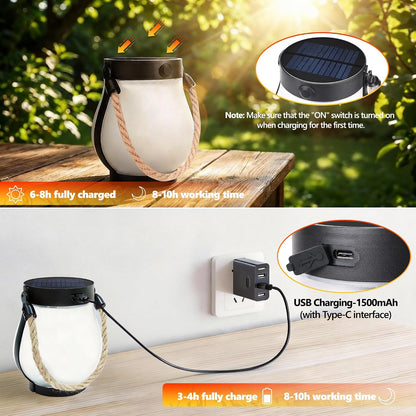 Solar Lanterns Outdoor Lights, 2 Pack Waterproof Flickering Flame Hanging Lanterns with 2 Modes, Dual Charging Usb/Solar Solar Lights for Camping Patio Garden Yard Porch Deck Outdoor Decor