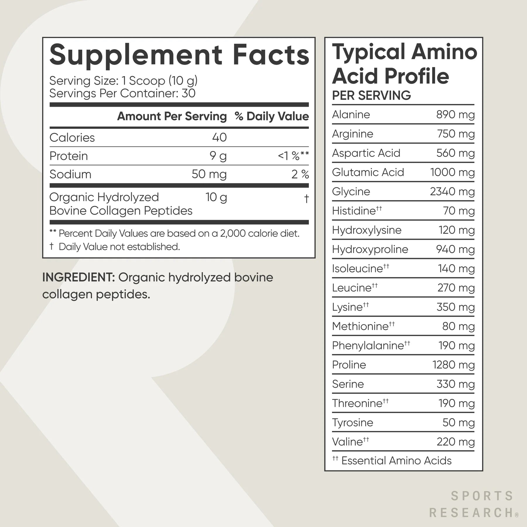 ® SR Organic Collagen Peptides Type I & III Protein from Grass-Fed Cows Unflavored (30 Servings)