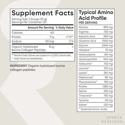® SR Organic Collagen Peptides Type I & III Protein from Grass-Fed Cows Unflavored (30 Servings)