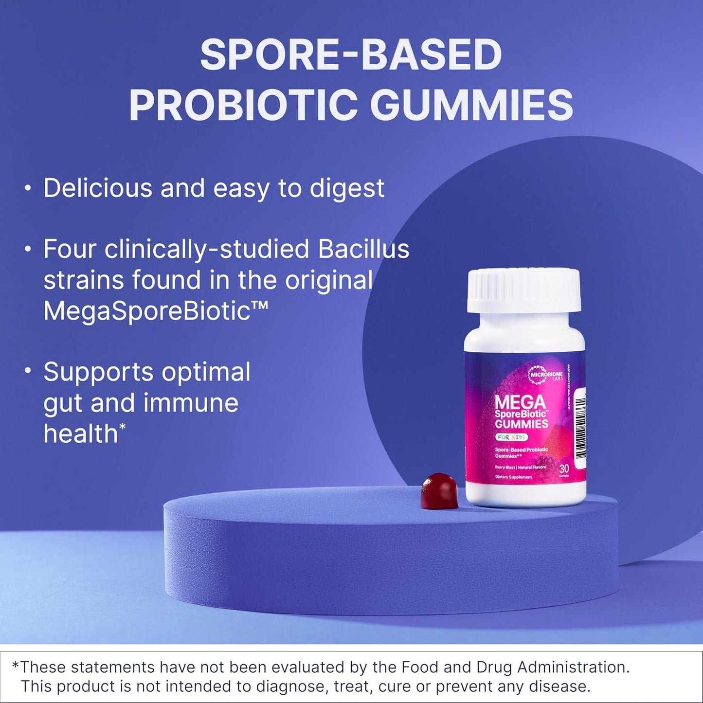 Megasporebiotic Kids Probiotic - Spore Based Gummy Probiotics for Kids - Supports Gut Health & Immunity with Bacillus Probiotic Blend - Berry Flavored (30 Gummies)