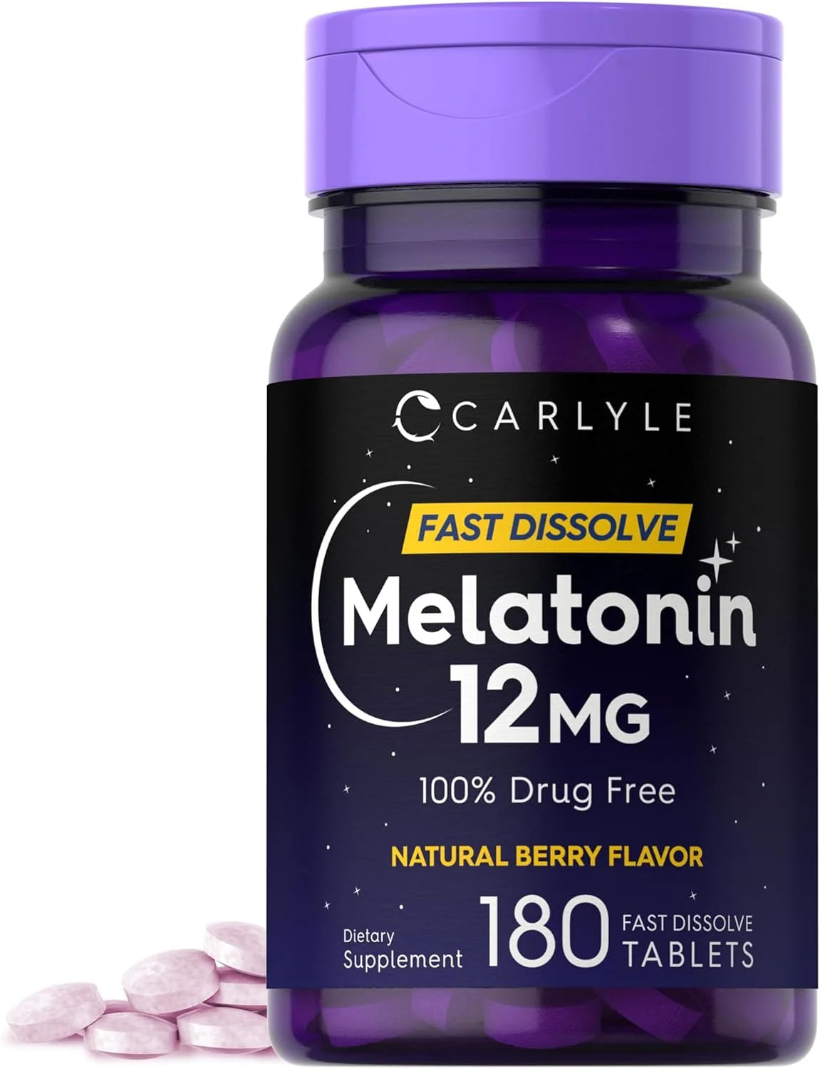 Melatonin 12 Mg 180 Tablets | Berry Flavor | Vegetarian Supplement for Men and Women | by