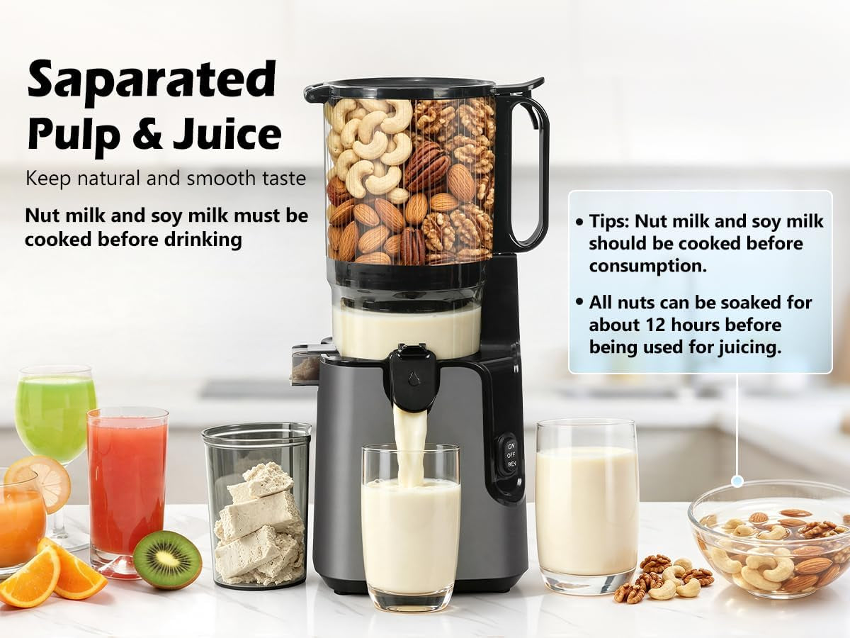 Juicer Machines with 5.8" Large Chute, 2-In-1 Cold Press Juicer for Whole Vegetables Fruits 400W, Masticating Juicer Easy to Clean Juice Extractor Machine for Making Nut Mike, Juice, Premium Gray