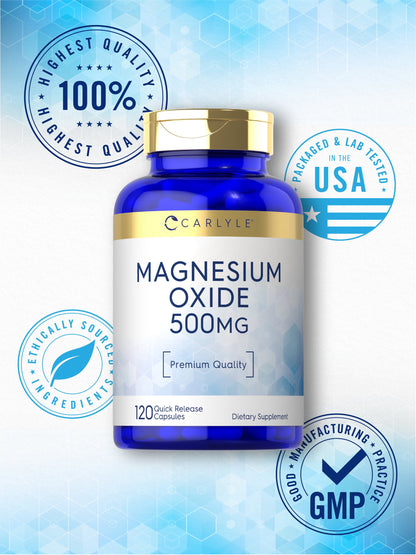 Magnesium Oxide 500Mg | 120 Quick Release Capsules | Non-Gmo and Gluten Free Supplement | by