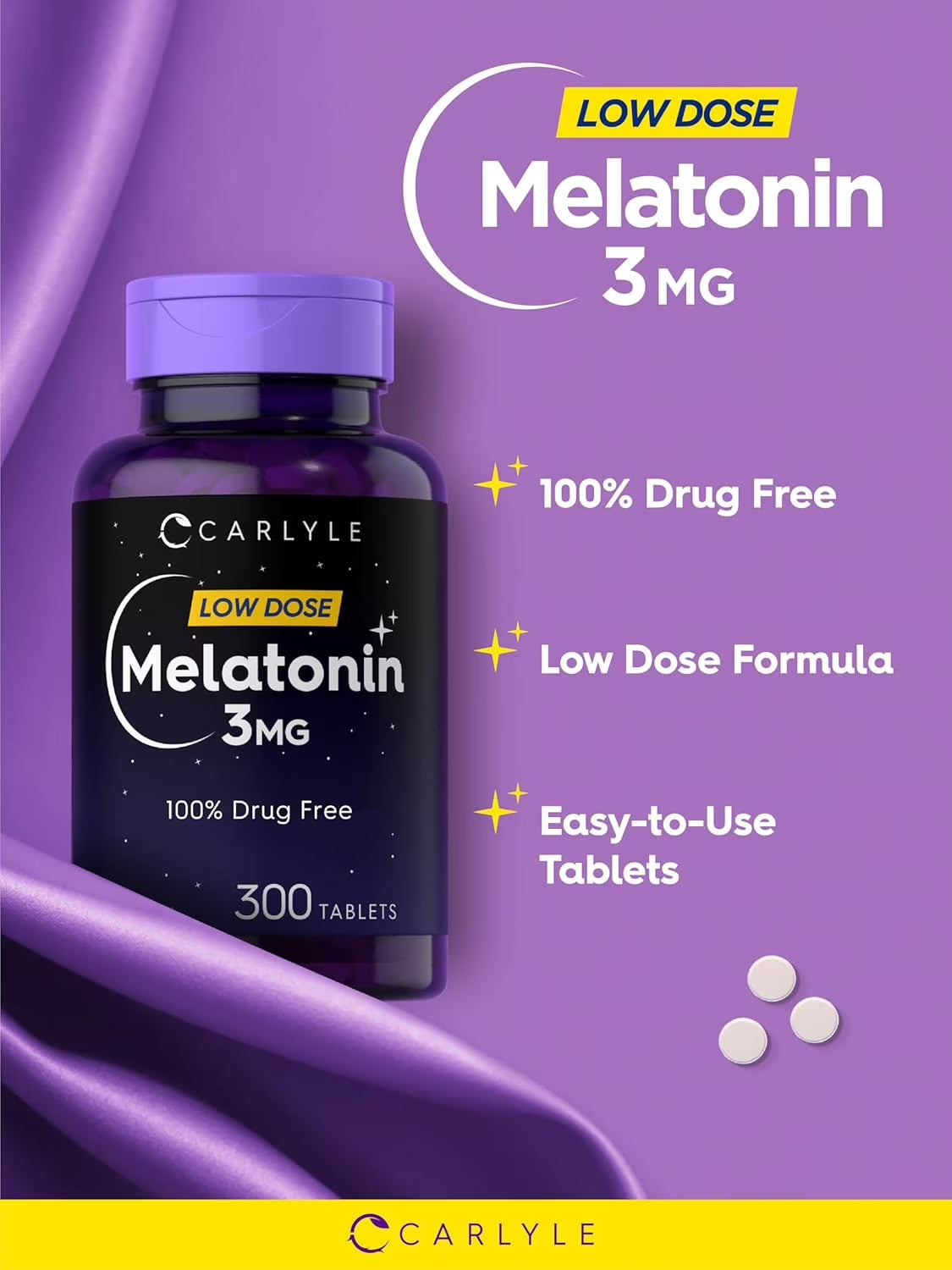 Melatonin 3Mg | 300 Vegetarian Tablets for Men and Women | by Carlyle