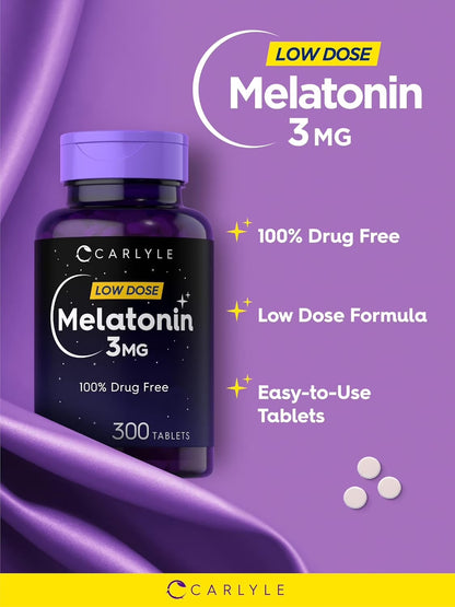 Melatonin 3Mg | 300 Vegetarian Tablets for Men and Women | by Carlyle