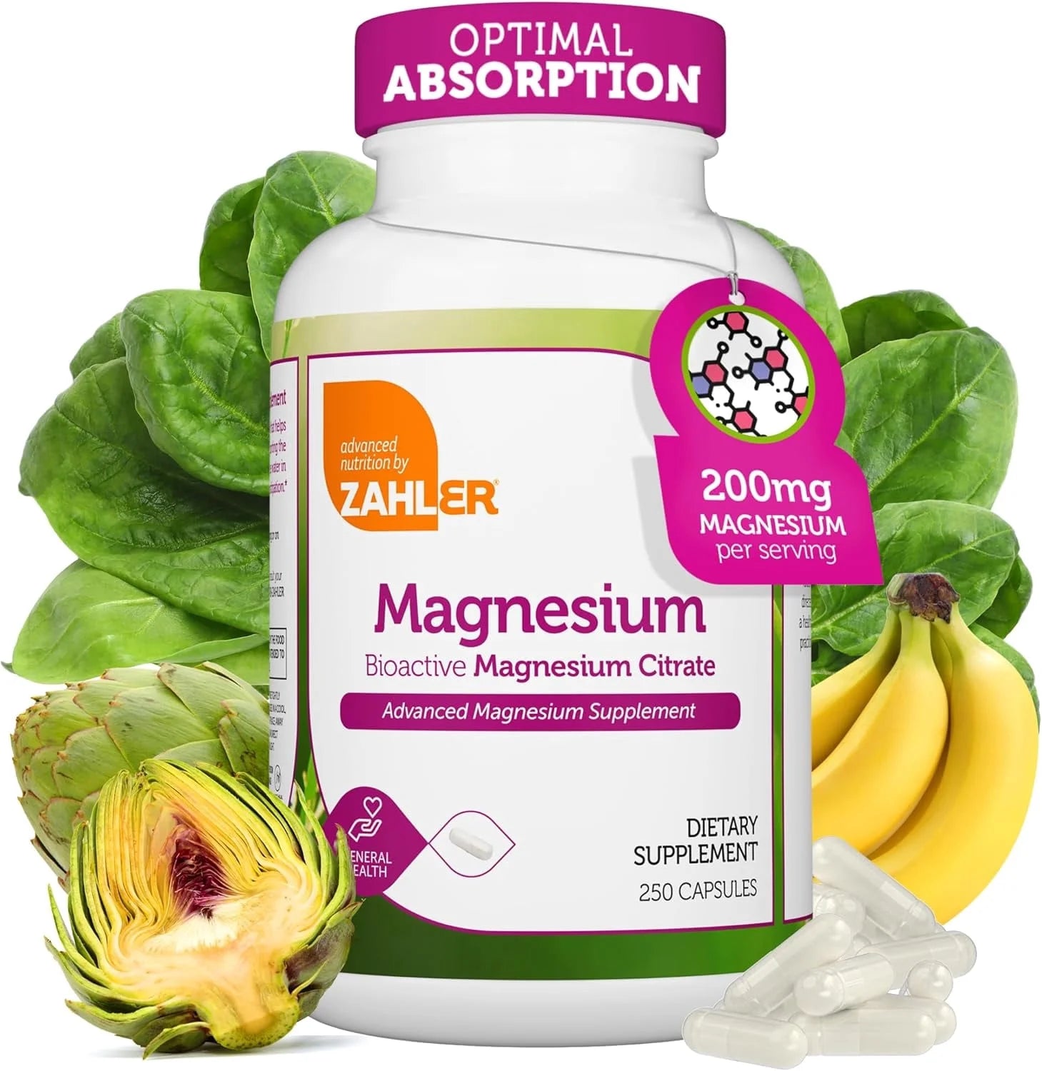 Magnesium Citrate 200 Mg Capsules, Advanced Magnesium Supplements for Muscle & Nerve Health, Bioactive Magnesium, 250 Capsules