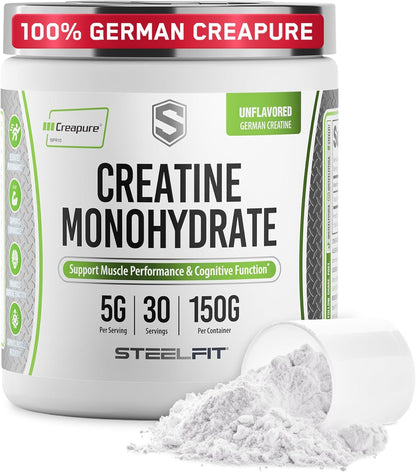 Creapure Creatine Monohydrate Powder - German Creatine Powder for Men & Women - Gym Workout Nutritional Supplements for Muscle Gain, Brain Health & Strength Building, 5G per Serv, 30 Servings