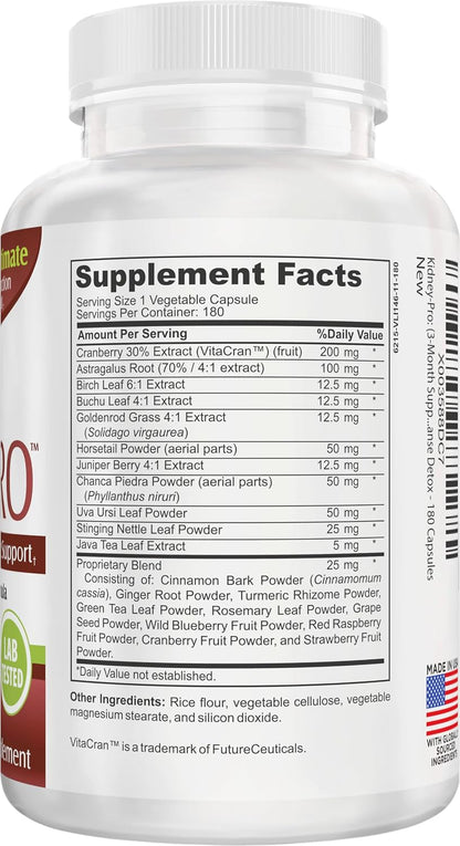 Kidney-Pro (3-Month) with 21 Kidney Support Supplements in 1 Formula | Men & Women | Health Supplement Complex | 90-Day Bulk Supply | 180 Capsules