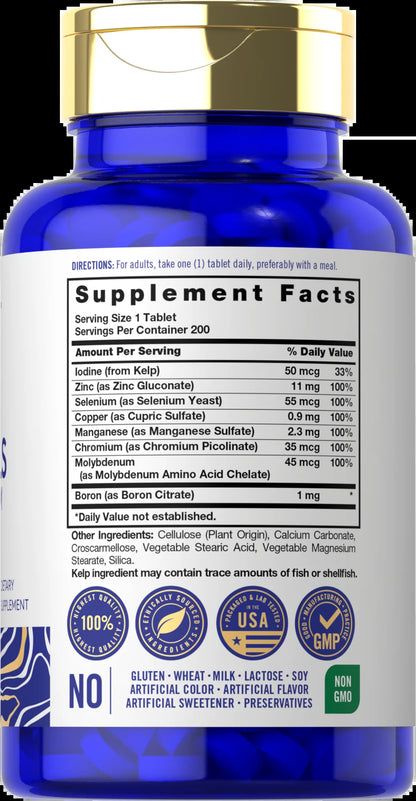 Trace Minerals Supplement | 200 Tablets | Non-Gmo & Gluten Free Complex | by Vital Trace