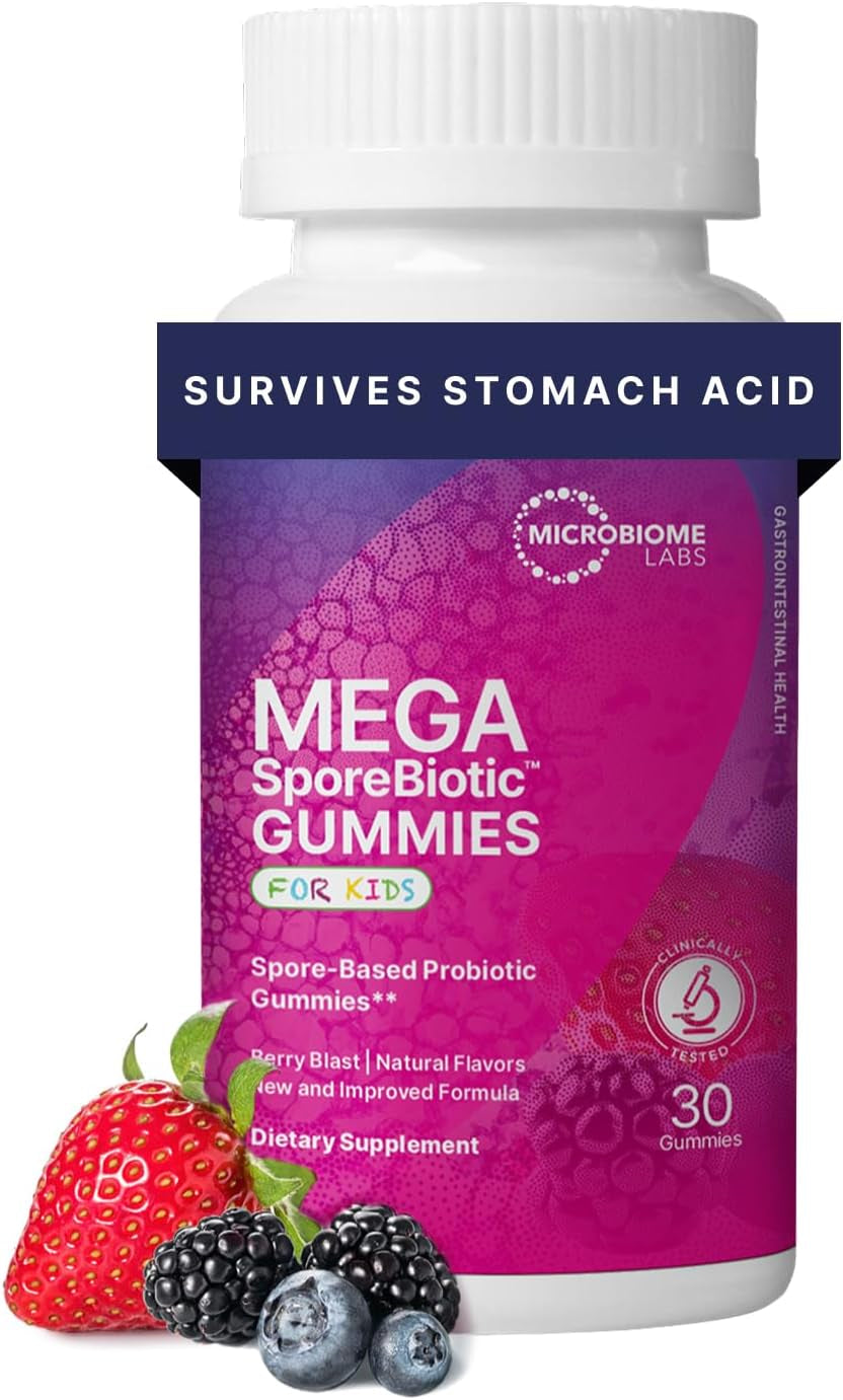 Megasporebiotic Kids Probiotic - Spore Based Gummy Probiotics for Kids - Supports Gut Health & Immunity with Bacillus Probiotic Blend - Berry Flavored (30 Gummies)