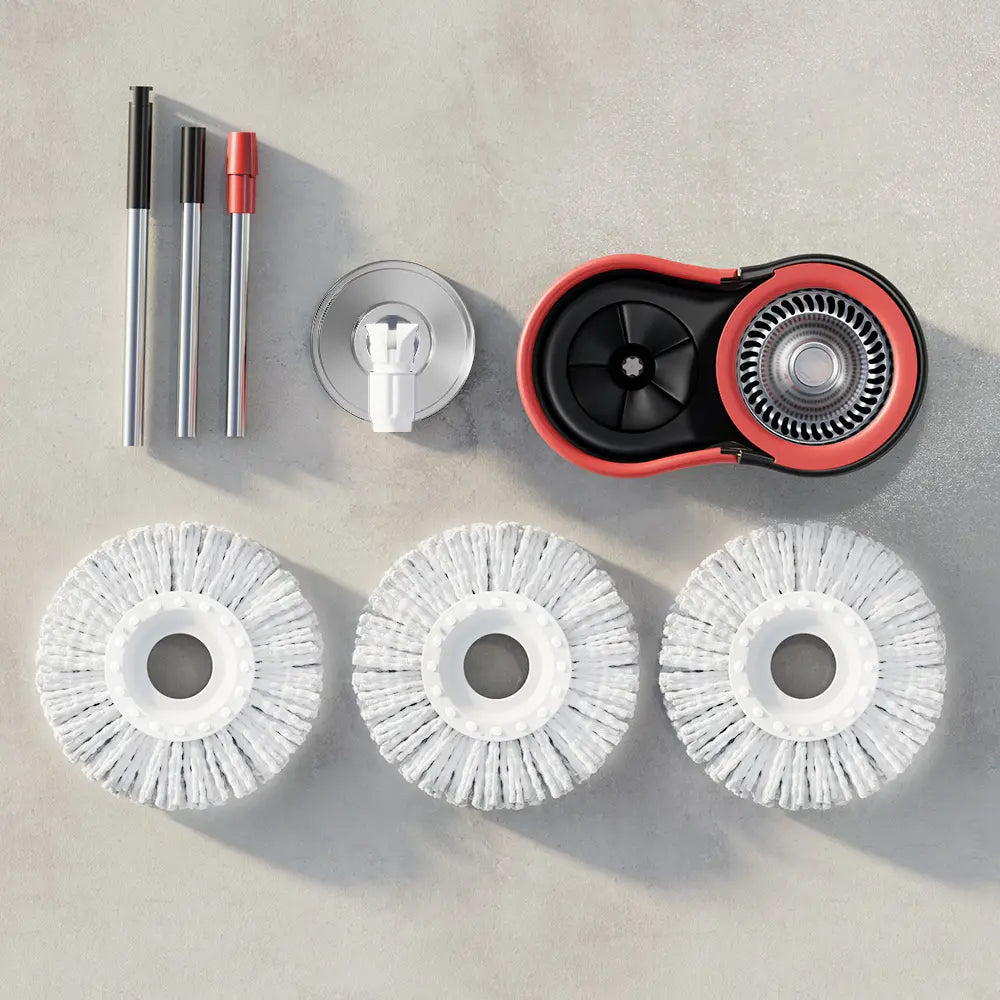 Spin Mop and Bucket Set with Wringer, 360° Rotating Mop Bucket System, Includes 3 Microfiber Mop Refill Heads and a 61-Inch Adjustable Stainless Steel Handle, Ideal for Bathroom Use, Efficient Floor Cleaning, Home Cleaning